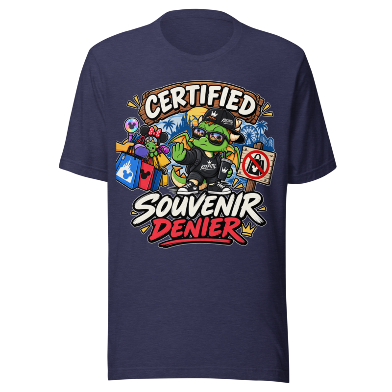 "Certified Souvenir Denier" Dragon Dad T-Shirt — Heather Midnight Navy
