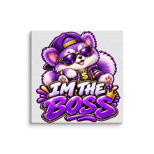 "I'm the Boss" Purple Puppy Canvas Wall Print