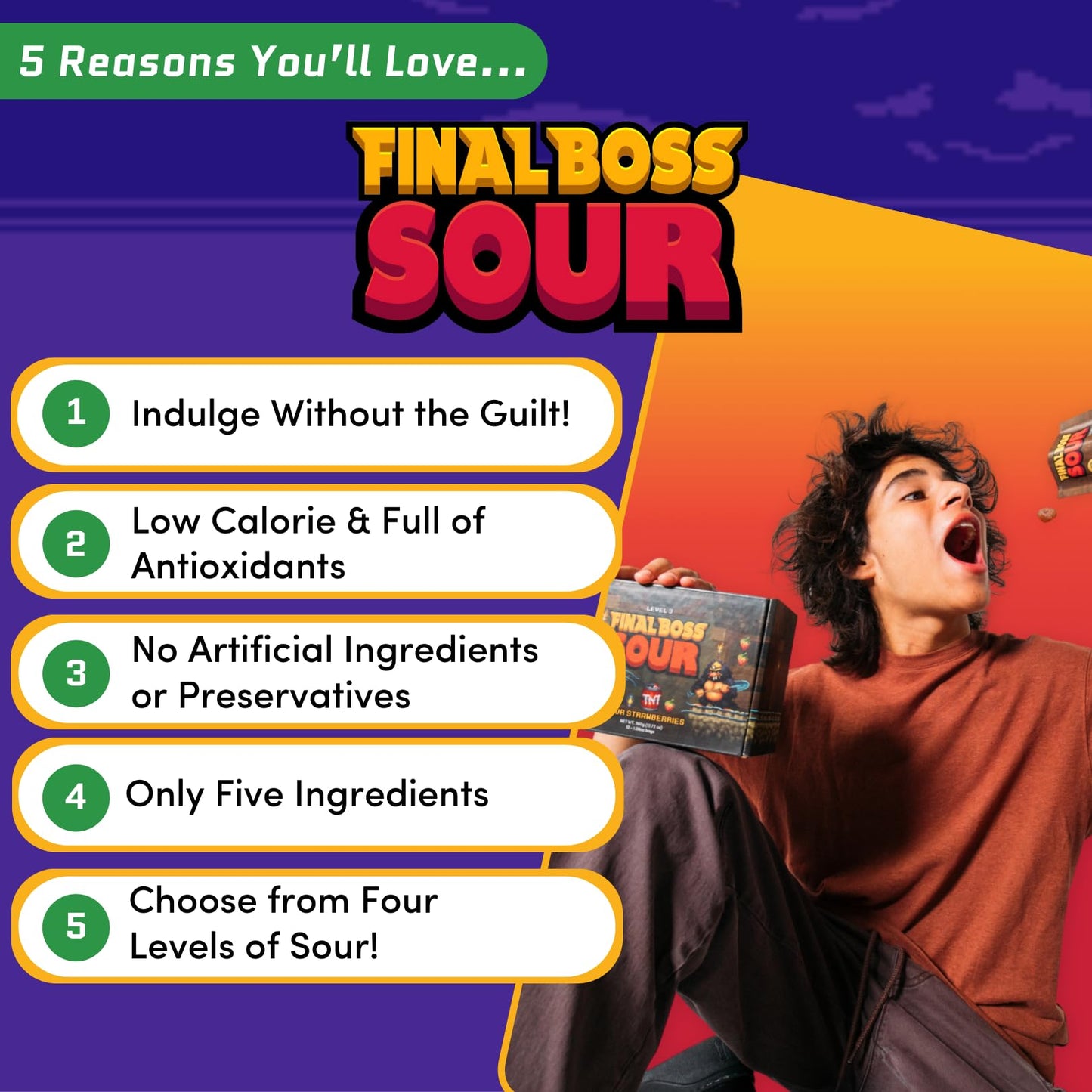 Final Boss Sour Candy Minipacks, Worlds Most Extreme Super Sour Snack Challenge, Free of Artificial Colors, Low Calorie Healthy Snack for Kids & Adults - 3 Pack (Level 3)
