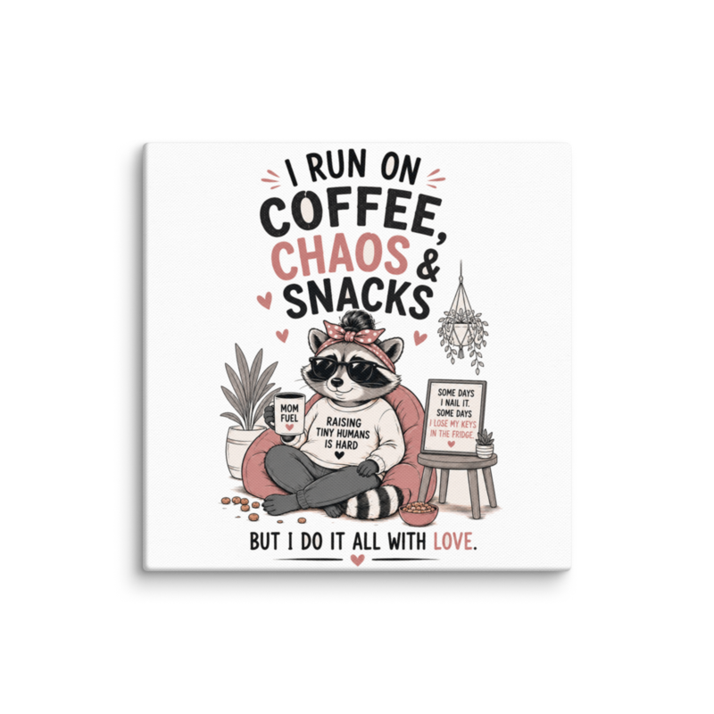 I Run on Coffee, Chaos & Snacks — But I Do It All With Love Canvas Wall Print