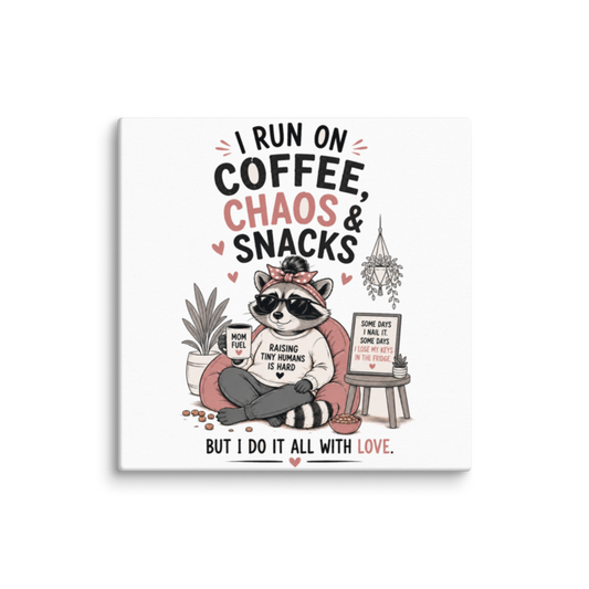 I Run on Coffee, Chaos & Snacks — But I Do It All With Love Canvas Wall Print