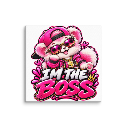 "I'm the Boss" Pink Puppy Canvas Wall Print