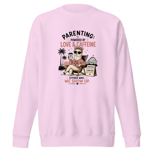 Parenting: Powered by Love & Caffeine — Either Way, We Show Up Premium Sweatshirt