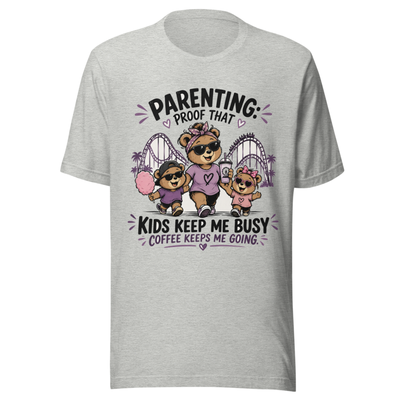 Parenting: Kids Keep Me Busy, Coffee Keeps Me Going T-Shirt — Athletic Heather