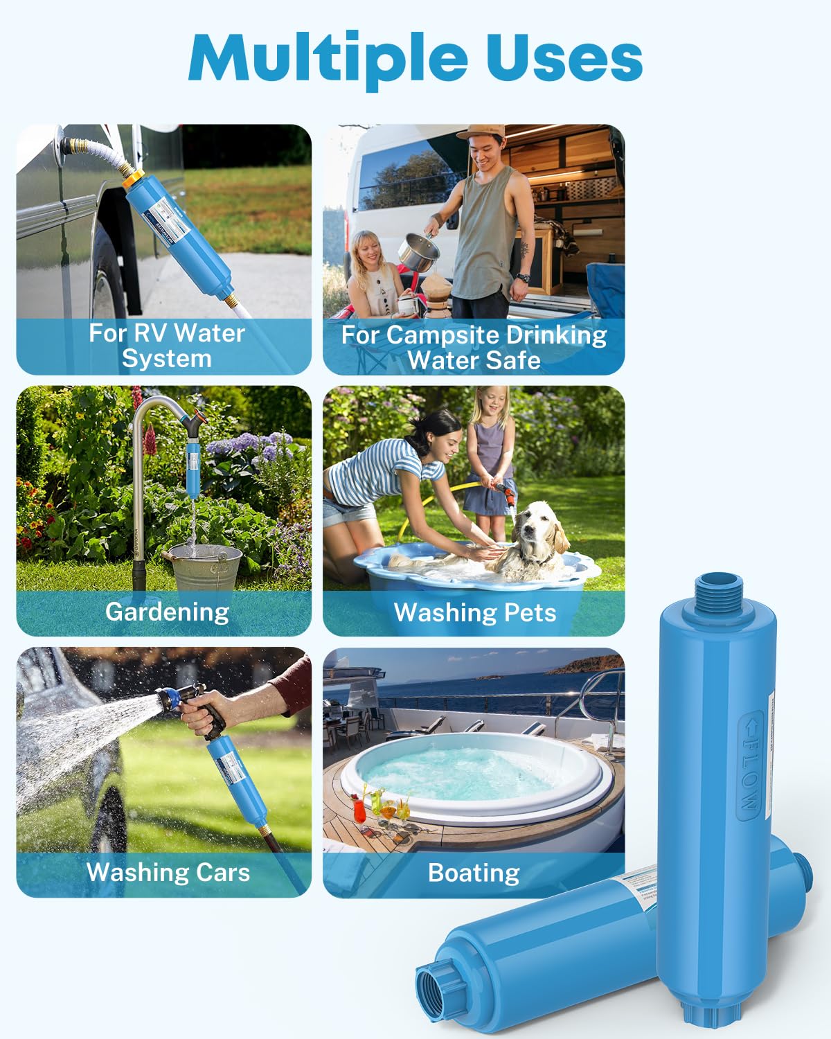 Kohree RV Inline Water Filter, NSF Certified, Camper Water Filter Reduces Chlorine, Bad Taste, Odor, RV Accessories Water Hose Filter for RV Campers, Marine, Gardening, Boats, Trailer, 4 Pack