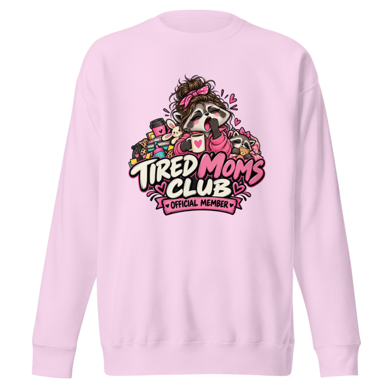 "Tired Moms Club" Raccoon Premium Sweatshirt — Lavender