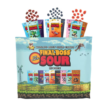 Final Boss Extremely Super Sour Candy, Natural Chewy Gummies Made with Dried Fruit, Free of Artificial Colors, Low Calorie Healthy Snack for Kids & Adults, 1.06oz, 27 Pack (All Sour Levels)