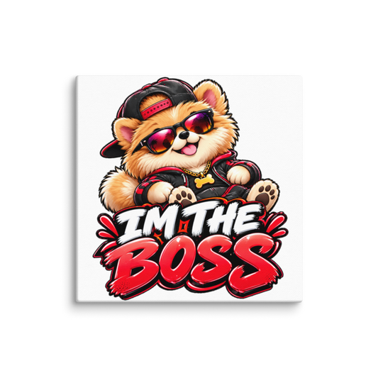 "I'm the Boss" Fluffy Puppy Canvas Wall Print