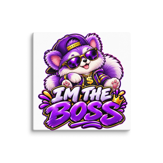 "I'm the Boss" Purple Puppy Canvas Wall Print
