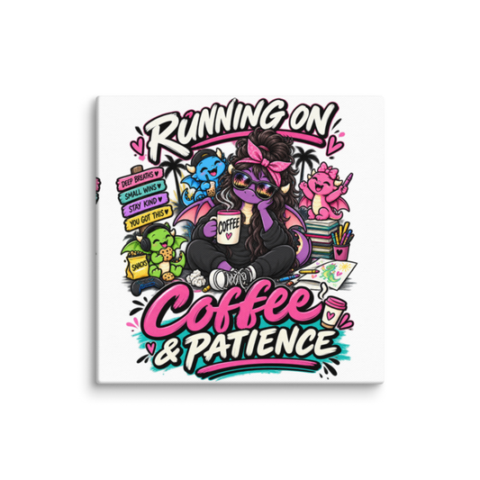 "Running on Coffee & Patience" Dragon Mom Canvas Wall Print