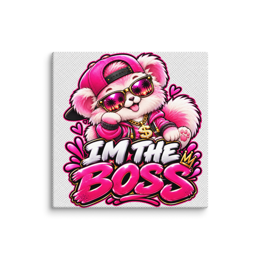 "I'm the Boss" Pink Puppy Canvas Wall Print