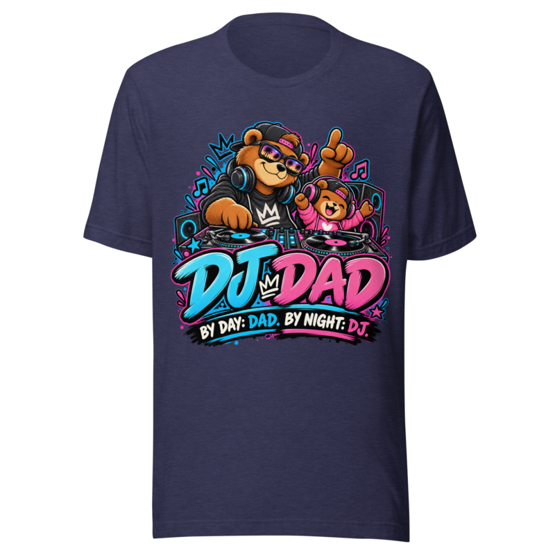 "DJ Dad" Bear T-Shirt — Heather Midnight Navy